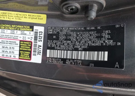 2012 Toyota Sienna Base 7 Passenger z USA, uszkodzony, nr VIN 5TDKA3DC8CS016671